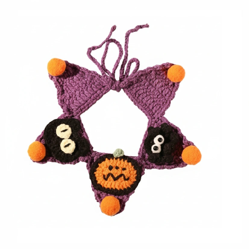 Purple pet collar with cute pumpkin pattern. Can be paired with our solid-colored Halloween hats.