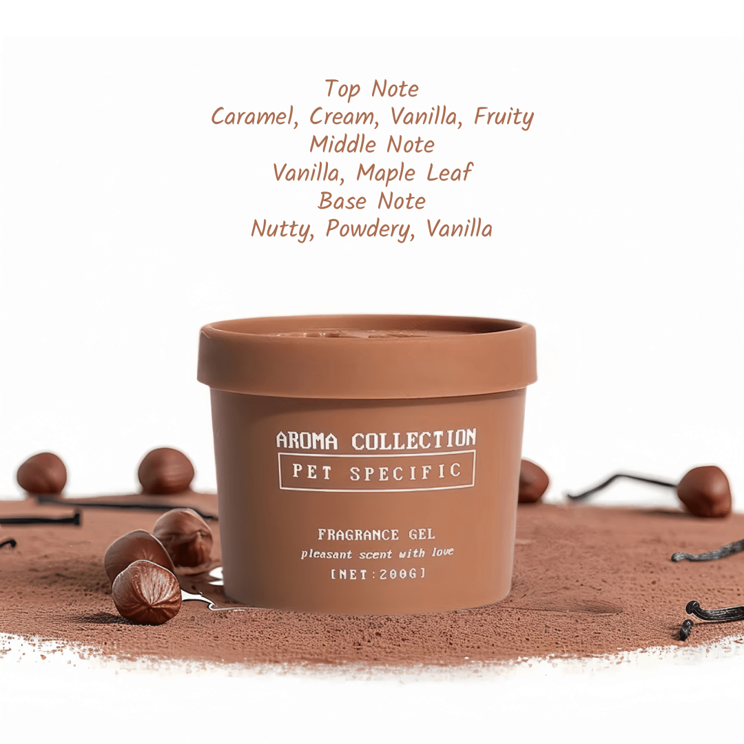 Fragrance notes for the Caramel Cocoa pet odor eliminator: a sweet, indulgent aroma for a fresh home.