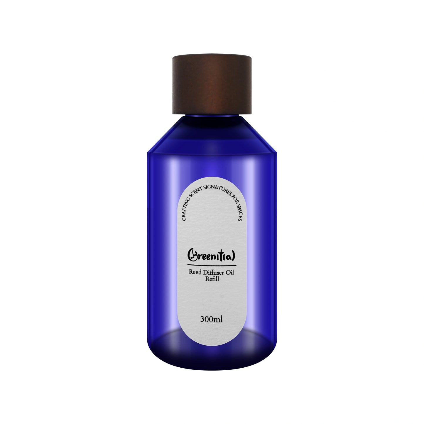 Bottle of Nutmeg Freesia reed diffuser refill oil. Long-lasting fragrance for refreshing your home.