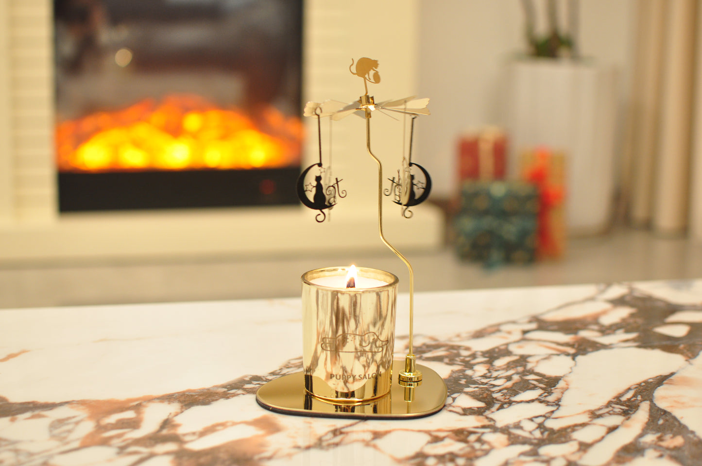 Metal Rotary Candle Holder with Tray