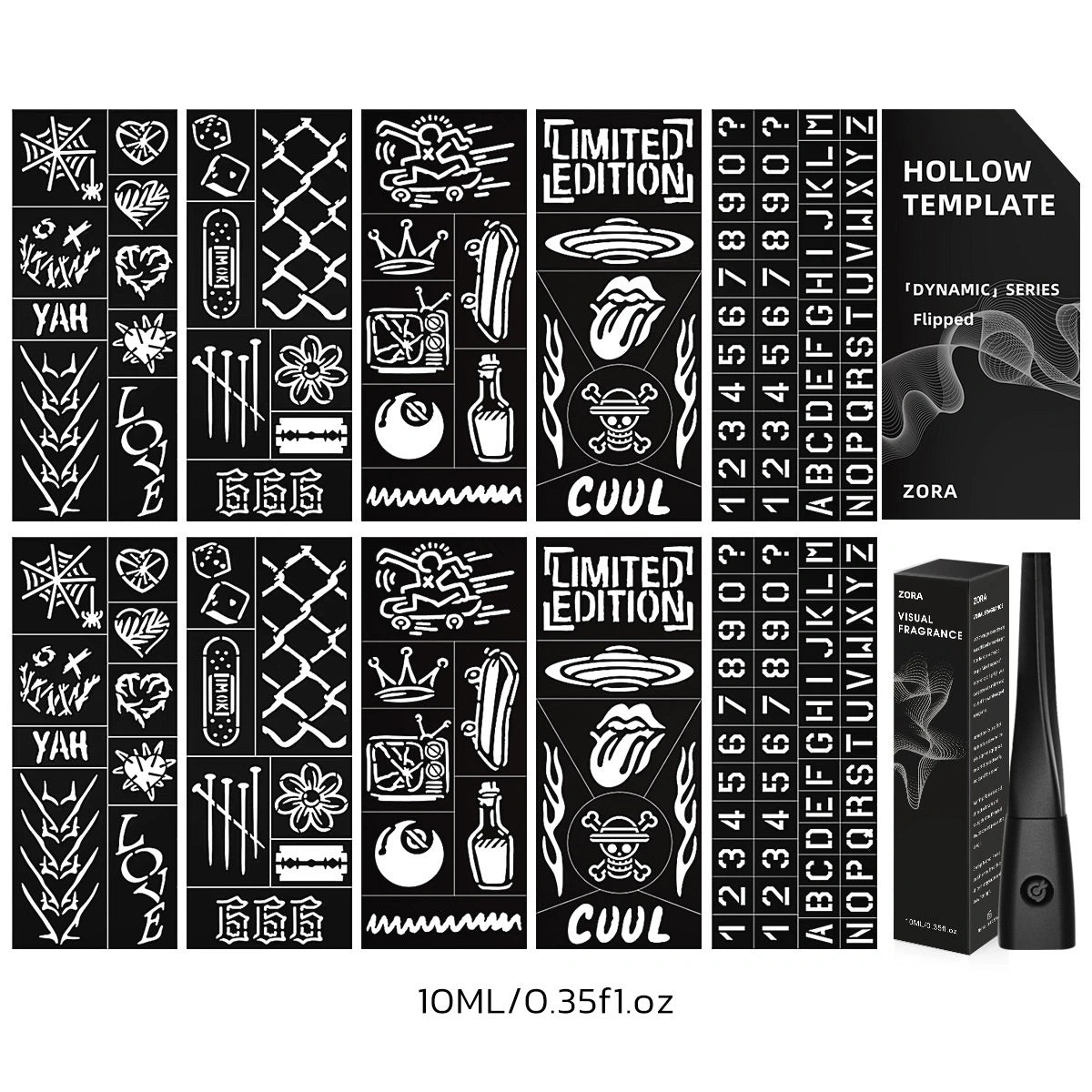 	The 'Dynamic' design for Halloween Tattoo Perfume, representing the potent and captivating sillage of the dark fragrance.