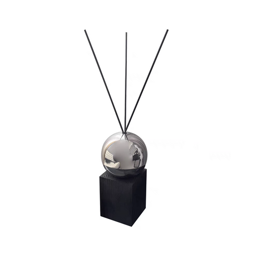 Black stainless steel modern refillable diffuser bottle on white background