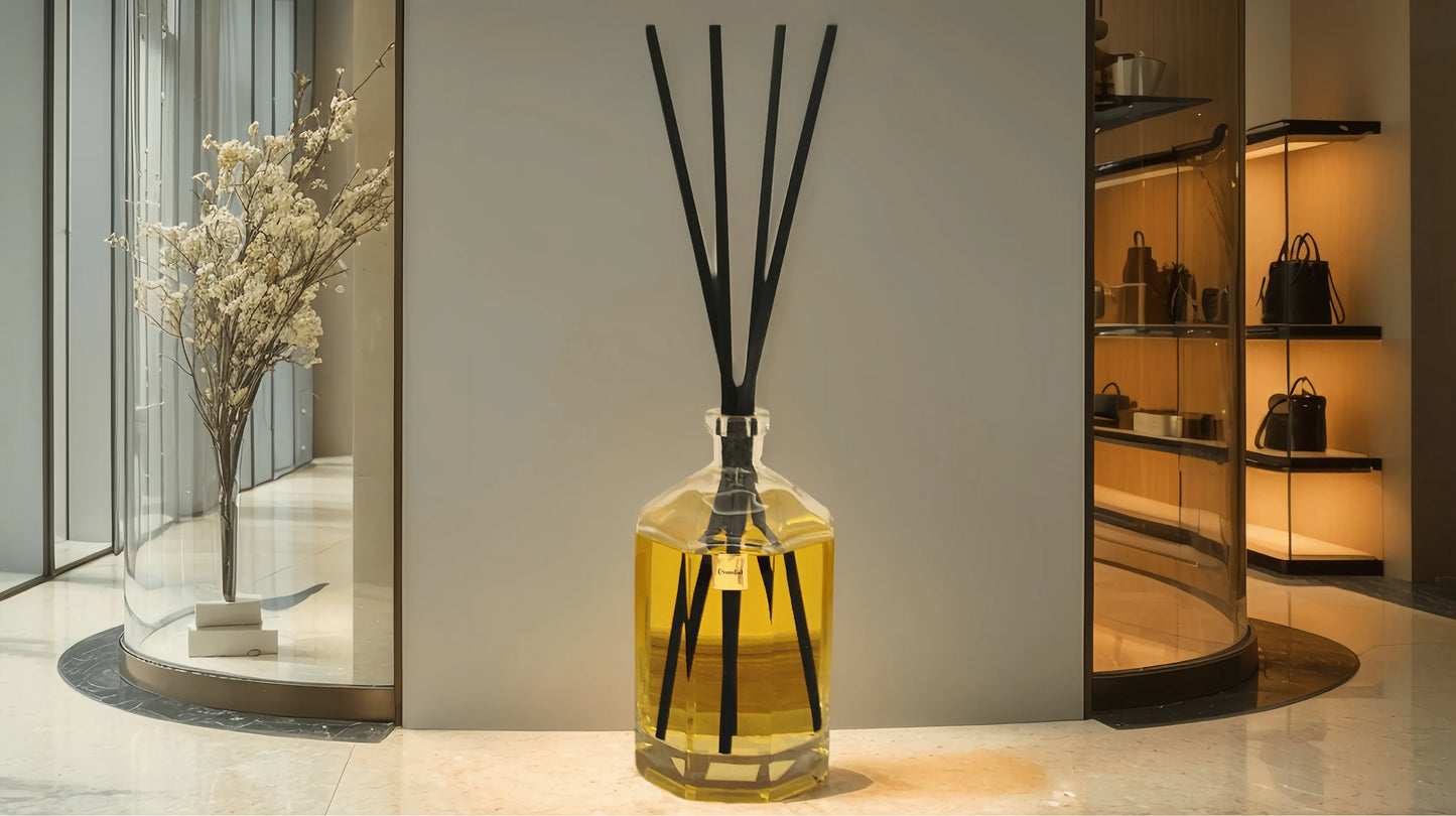 The extra large reed diffuser providing elegant scent coverage in a high-end boutique, perfect for commercial spaces.