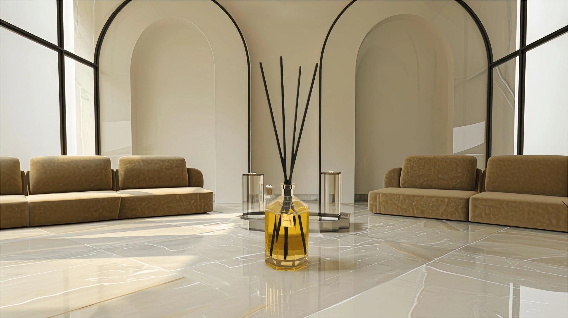Fragrancing a spacious luxury villa living room with the 2800ml extra large reed diffuser for home use.