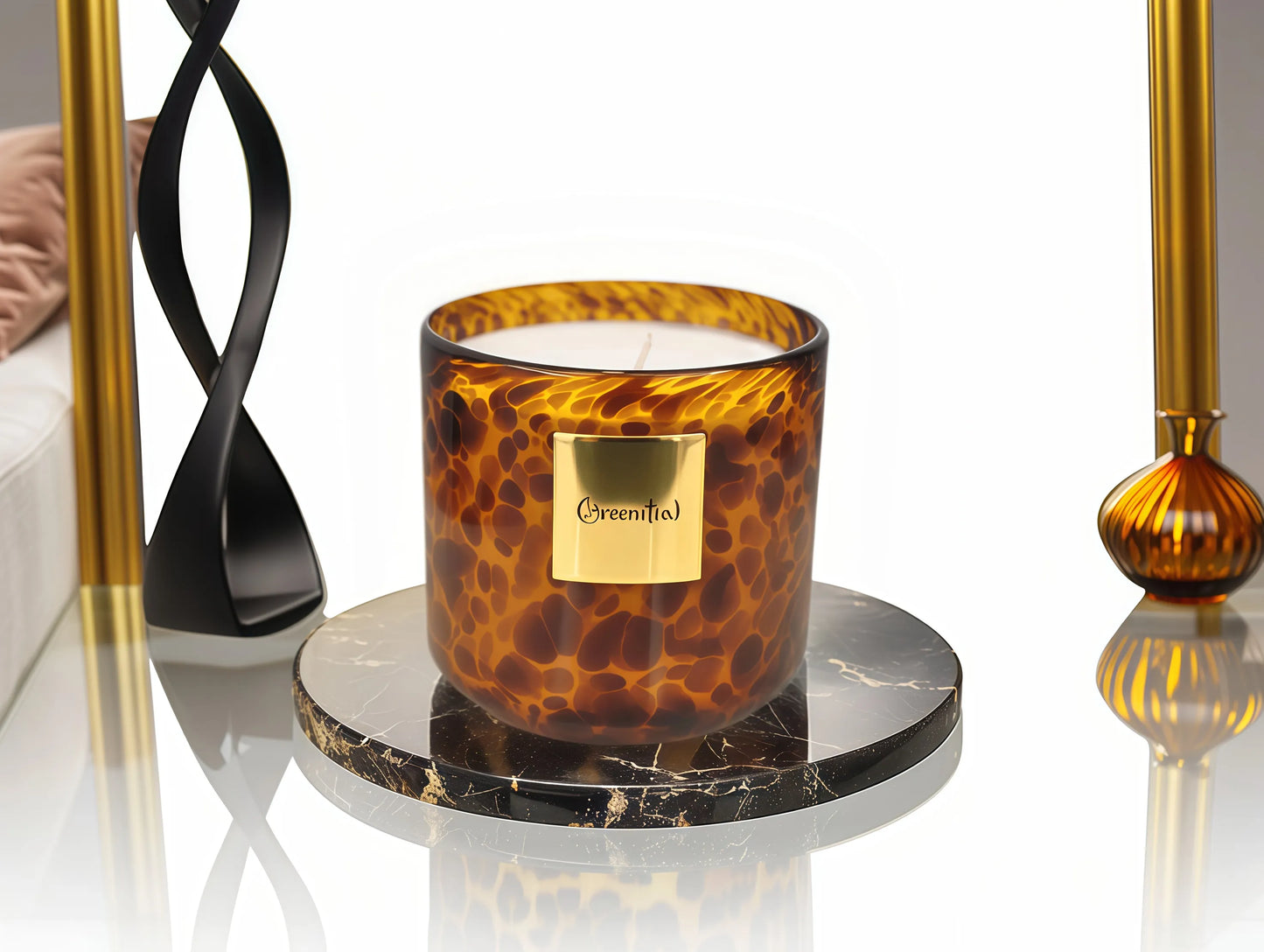 Lighting the Greenitial candle on a bedroom bedside table for a relaxing and serene atmosphere.