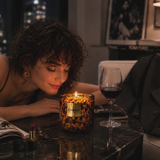 A warm cinematic fragrance film capturing the soft wild side of modern femininity — where leopard textures, candlelight, jazz ambiance, and quiet luxury transform an ordinary city night into a sensual self-care ritual.