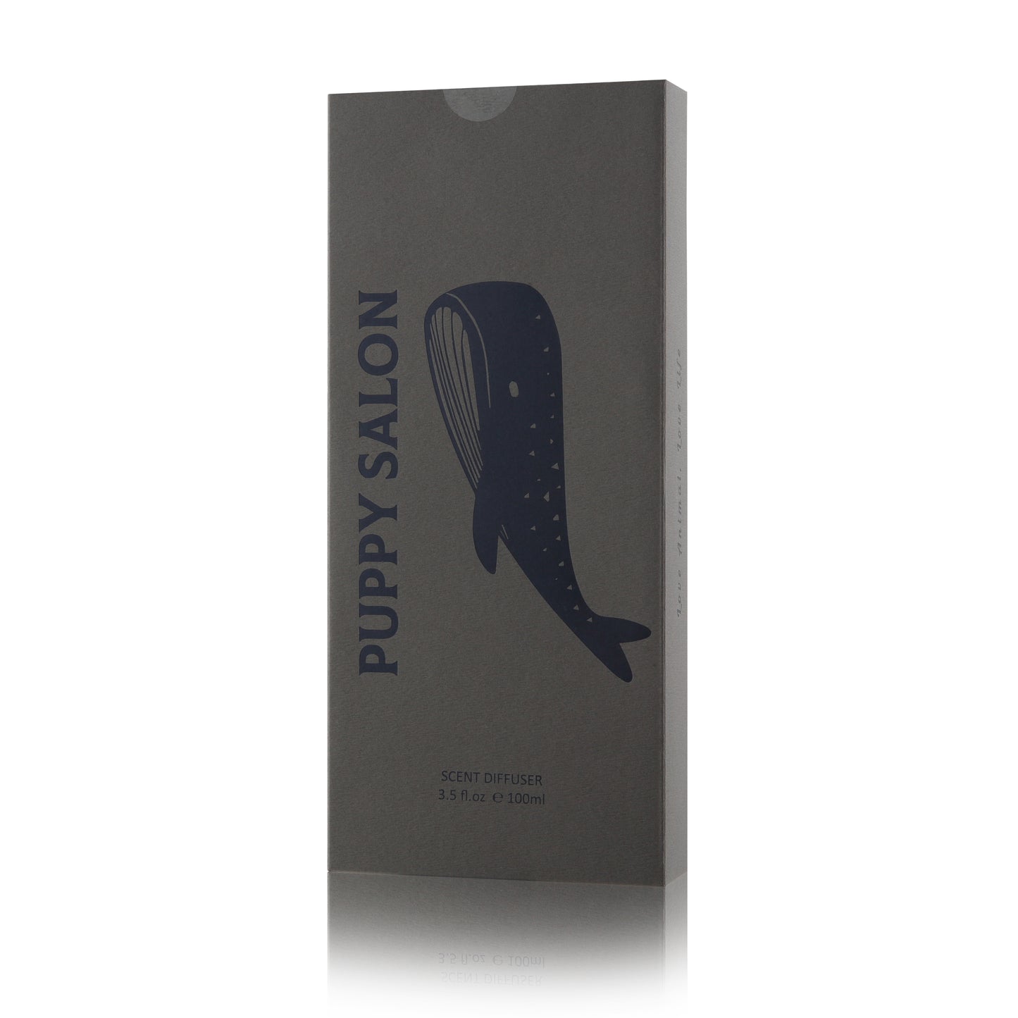 The minimalist grey gift box for the enigmatic '52 Hertz' reed diffuser by Puppy Salon.