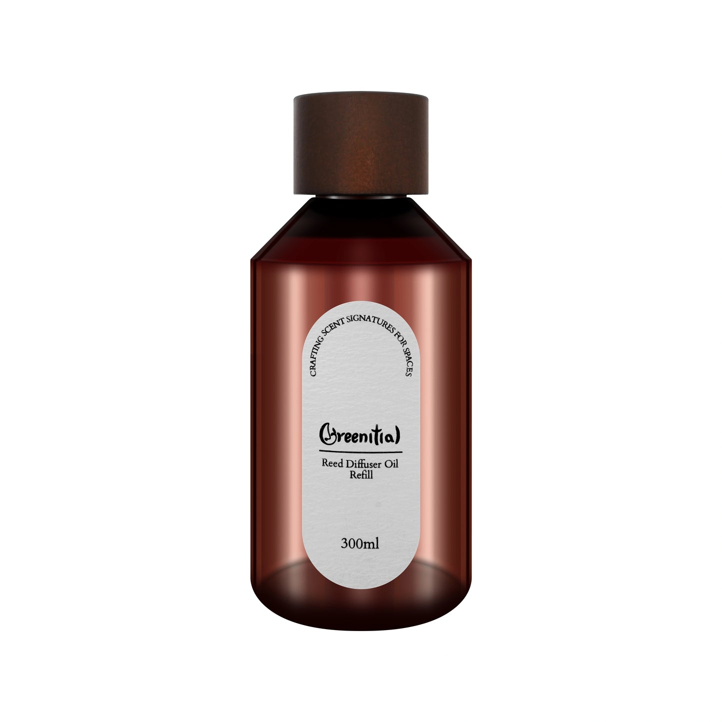 Bottle of Cinnamon & Brandy reed diffuser refill oil. Long-lasting fragrance for refreshing your home.