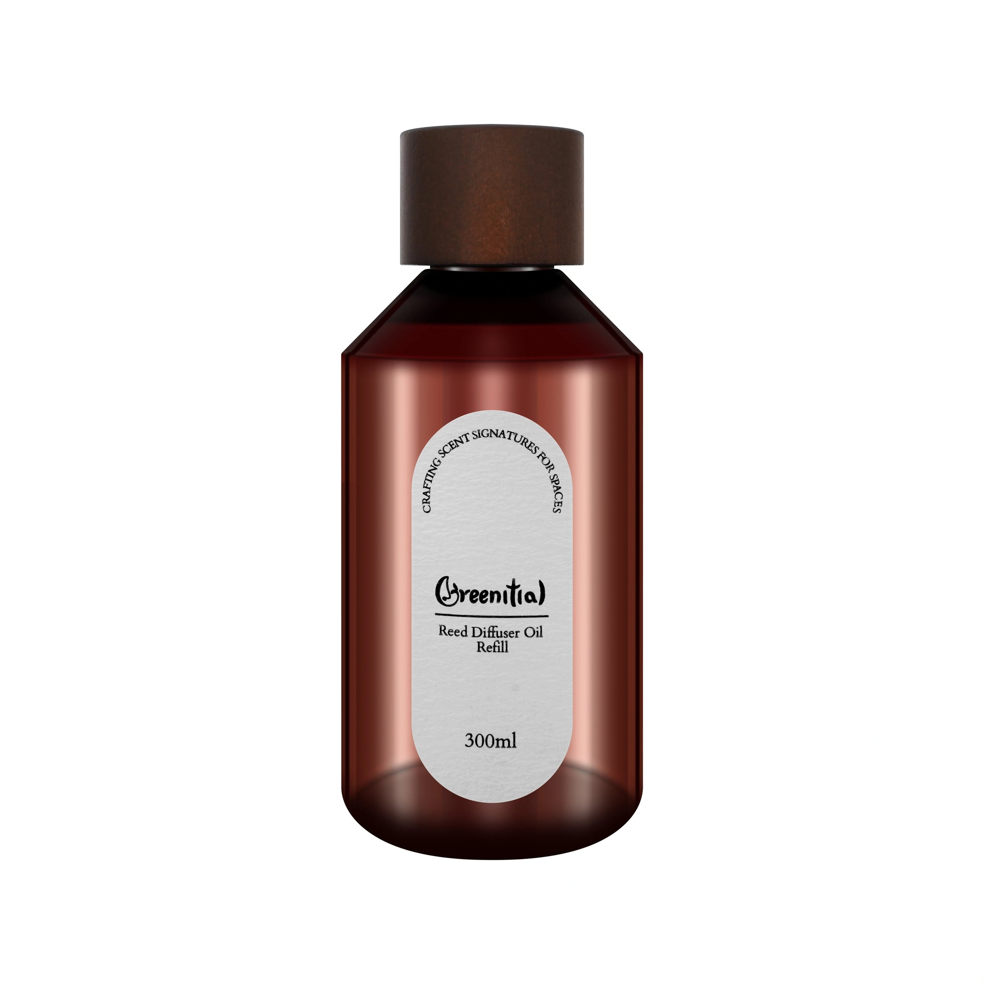 Bottle of Cinnamon & Brandy reed diffuser refill oil. Long-lasting fragrance for refreshing your home.