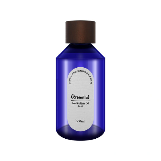 Bottle of Nutmeg Freesia reed diffuser refill oil. Long-lasting fragrance for refreshing your home.
