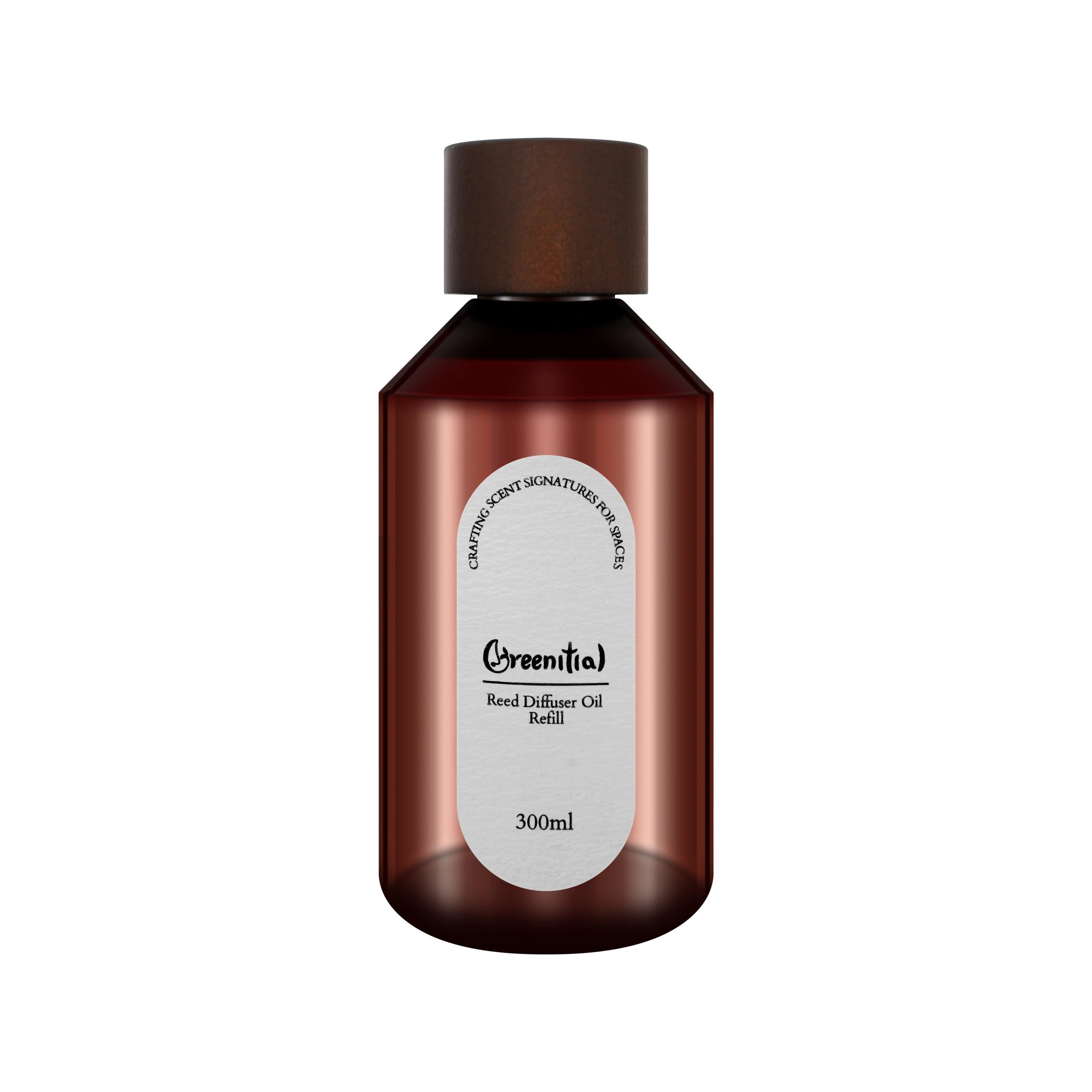 Greenitial 300ml reed diffuser refill, Cinnamon and Brandy, amber glass bottle
